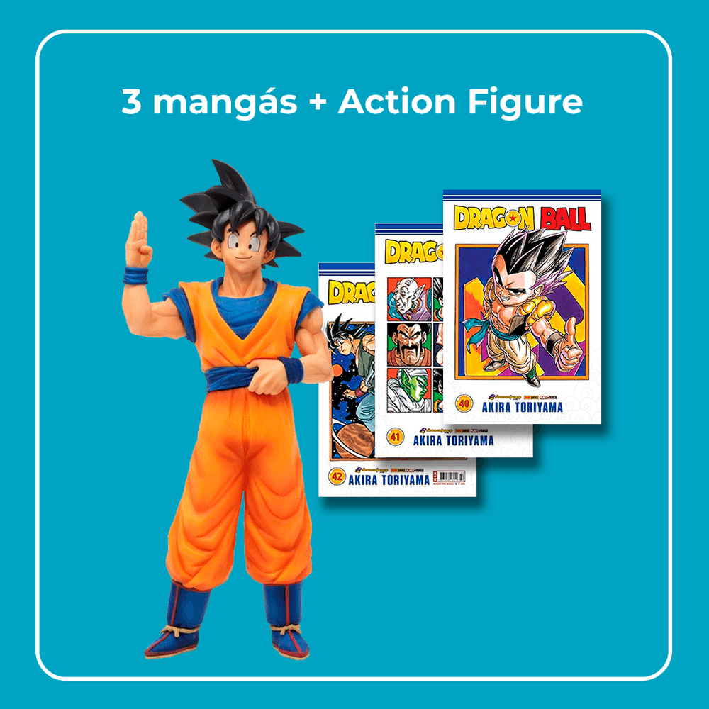 Kit Dragon Ball Z: Action Figure Goku + Mangás - Vol. 40, 41 e 42